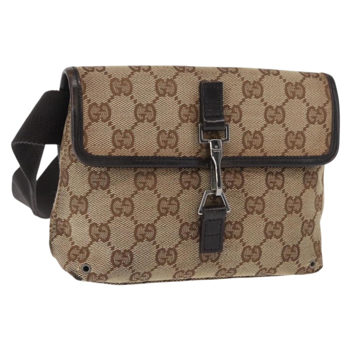 GUCCI GG Canvas Body Bag Beige Silver 92543 Auth gh1646