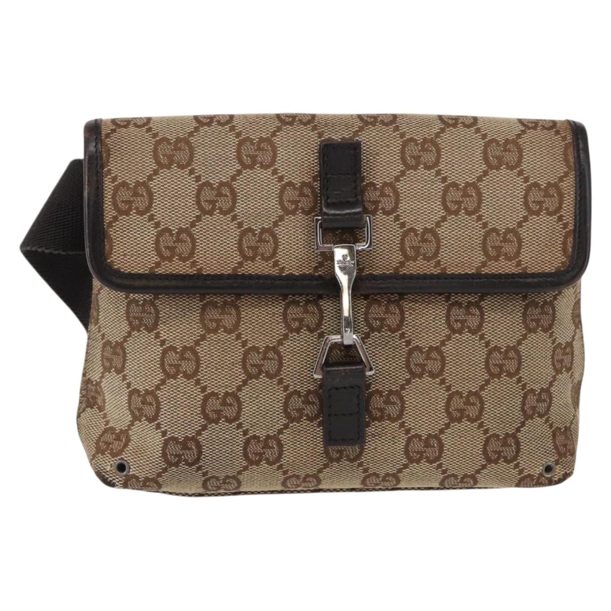 GUCCI GG Canvas Body Bag Beige Silver 92543 Auth gh1646
