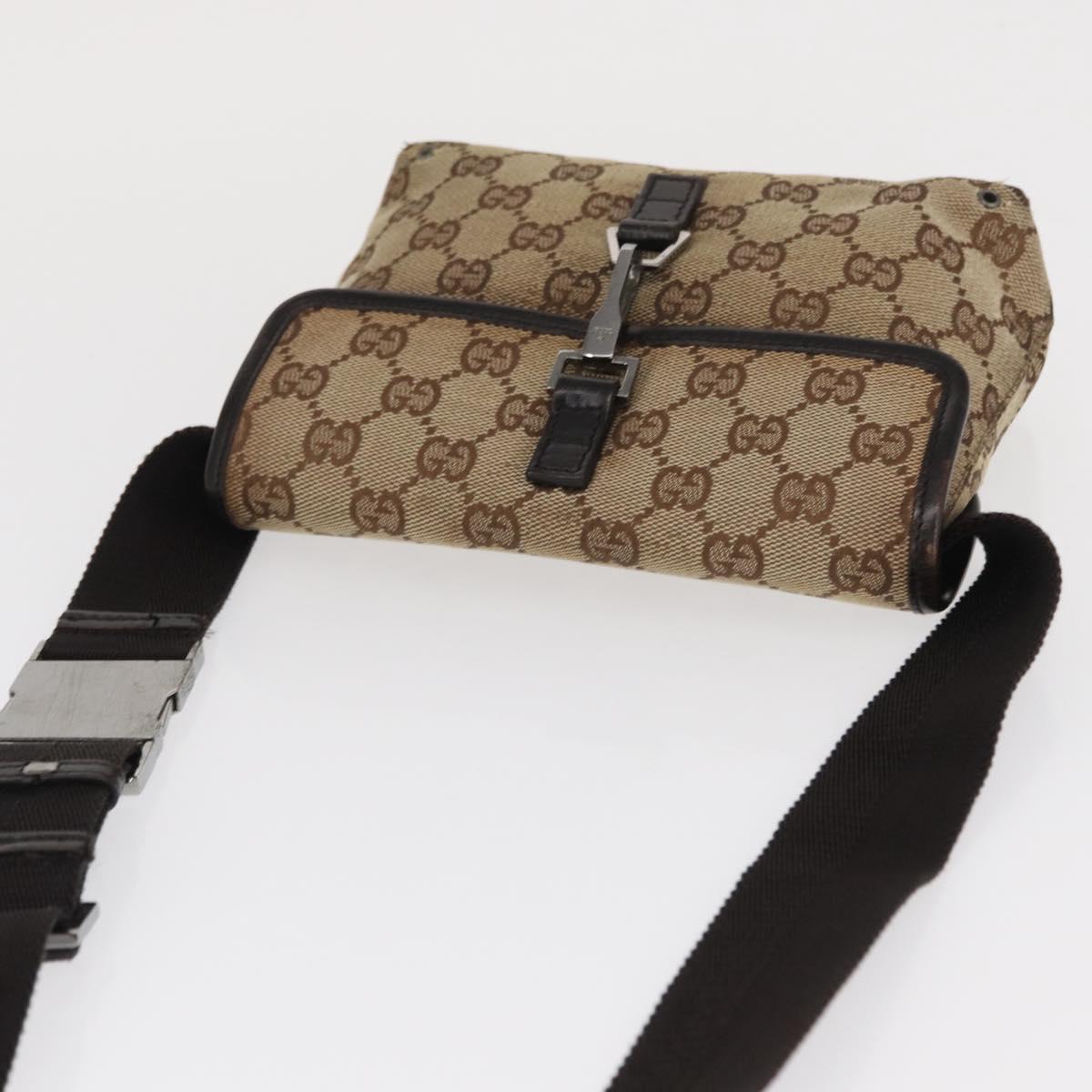GUCCI GG Canvas Body Bag Beige Silver 92543 Auth gh1646