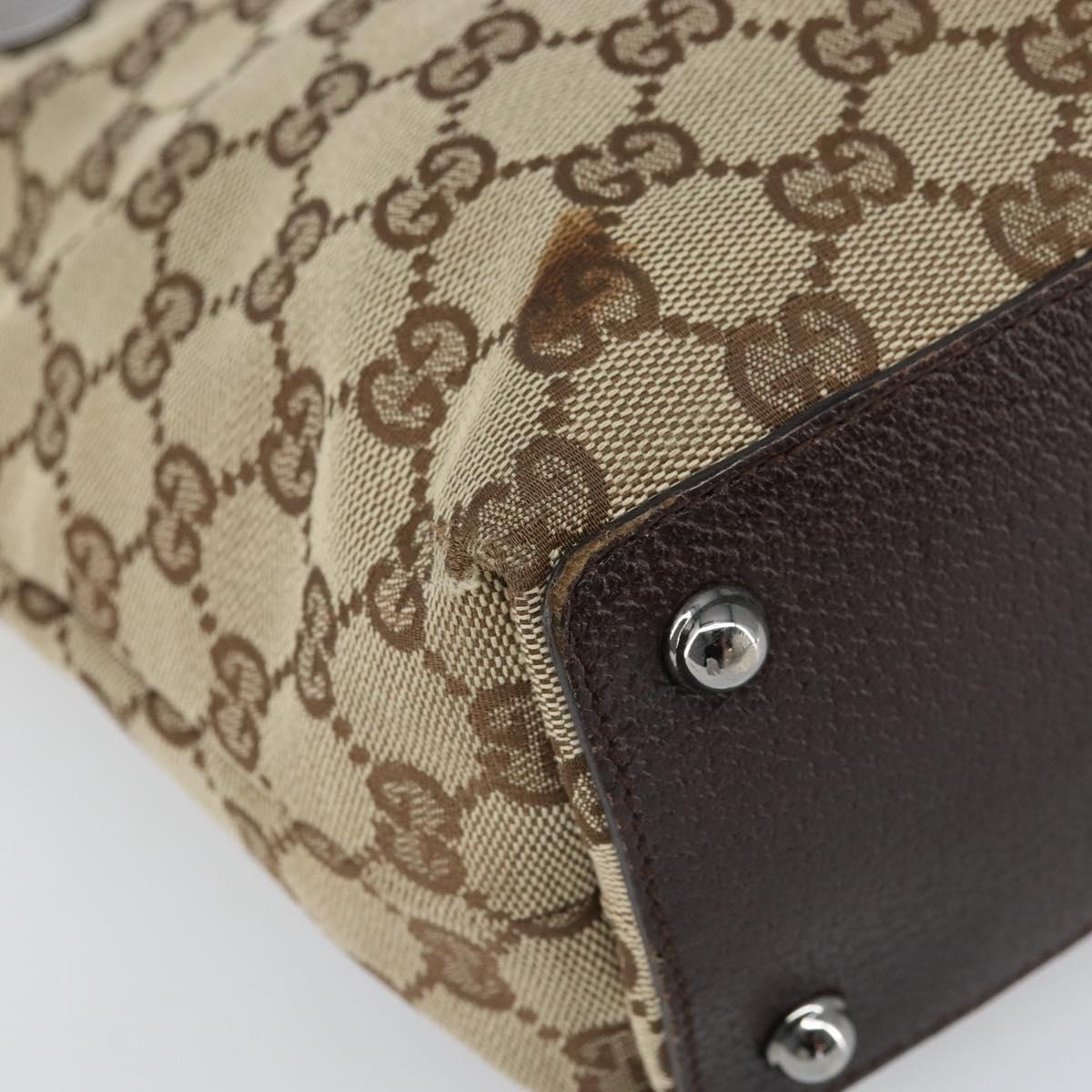 GUCCI GG Canvas Tote Bag Beige Silver 120840 Auth gh1653