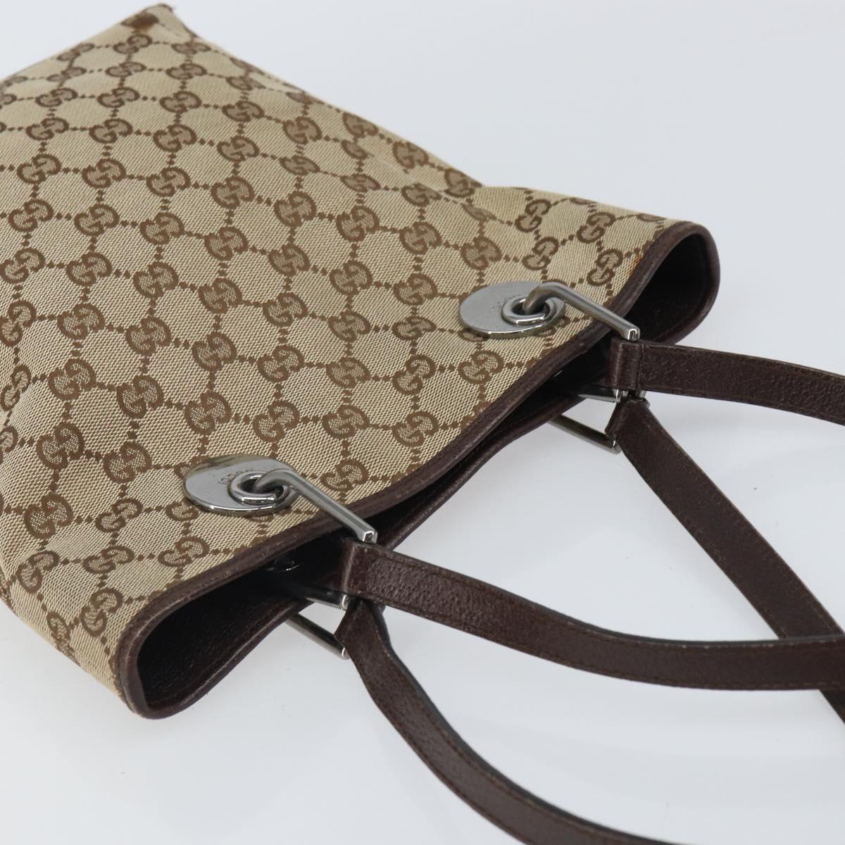 GUCCI GG Canvas Tote Bag Beige Silver 120840 Auth gh1653