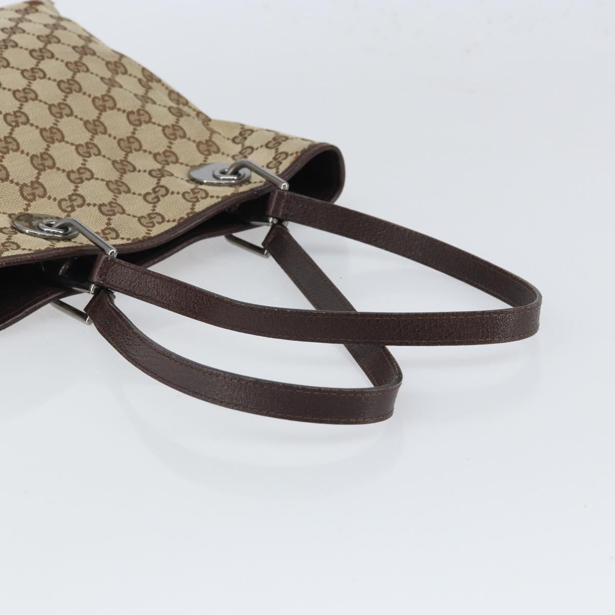 GUCCI GG Canvas Tote Bag Beige Silver 120840 Auth gh1653
