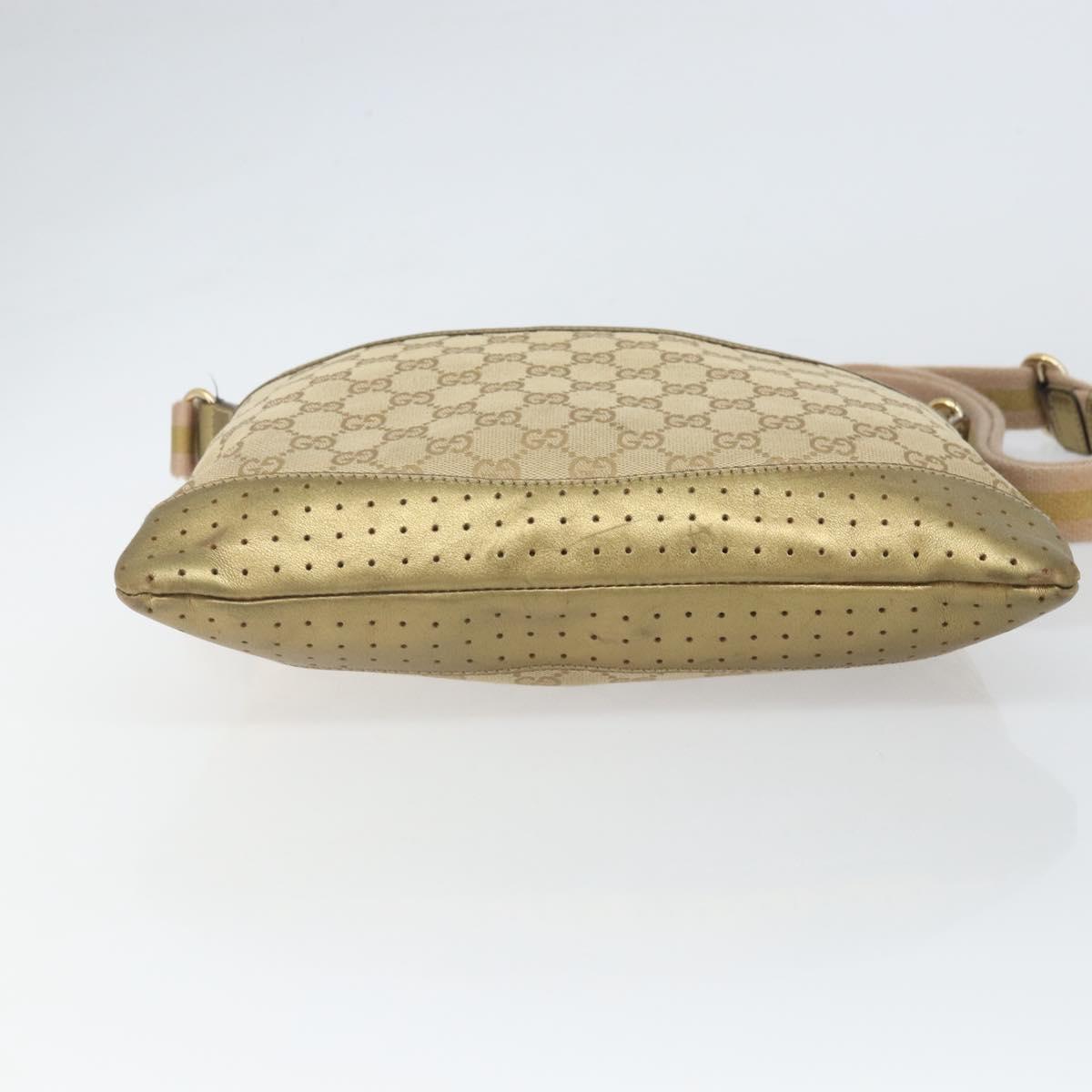 GUCCI GG Canvas Shoulder Bag Beige Gold 145857 Auth gh1654