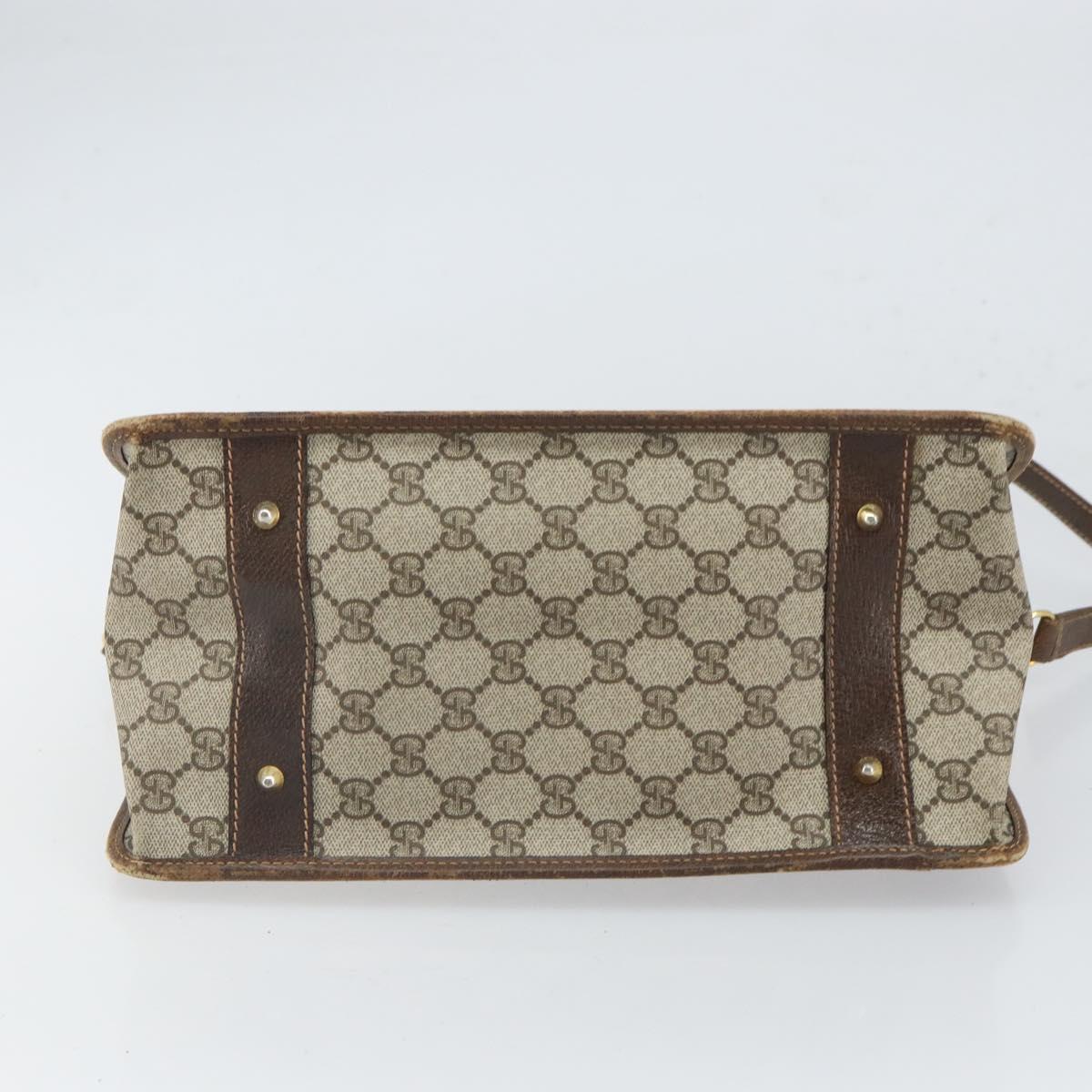 GUCCI GG Supreme Sherry Line Hand Bag PVC 2way Beige Gold Auth gh1655