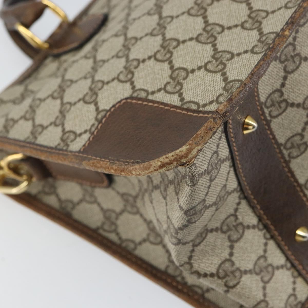 GUCCI GG Supreme Sherry Line Hand Bag PVC 2way Beige Gold Auth gh1655
