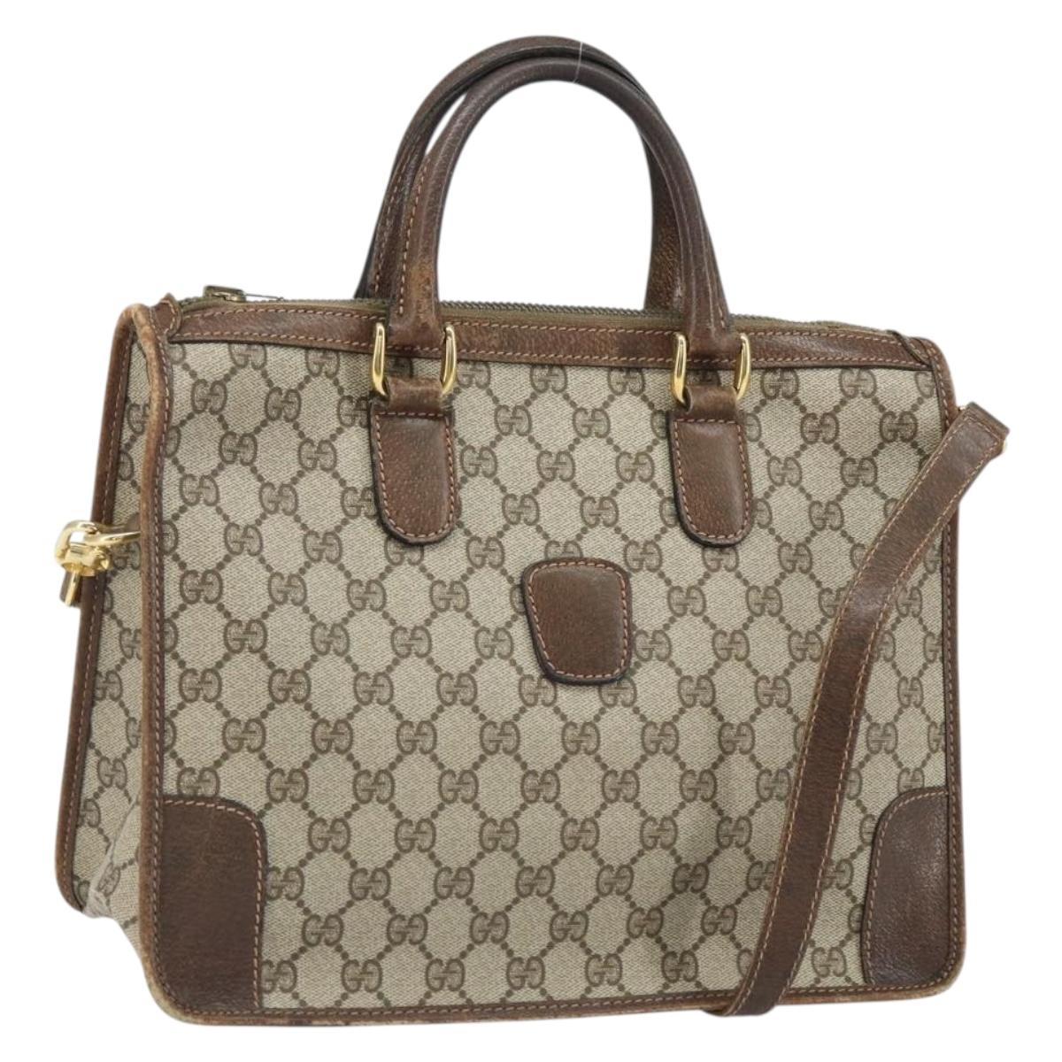 GUCCI GG Supreme Sherry Line Hand Bag PVC 2way Beige Gold Auth gh1655