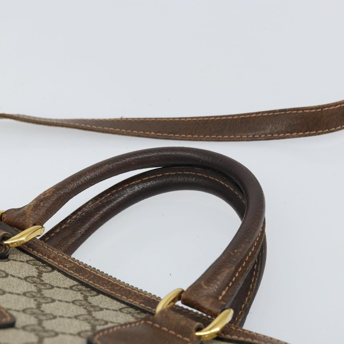 GUCCI GG Supreme Sherry Line Hand Bag PVC 2way Beige Gold Auth gh1655