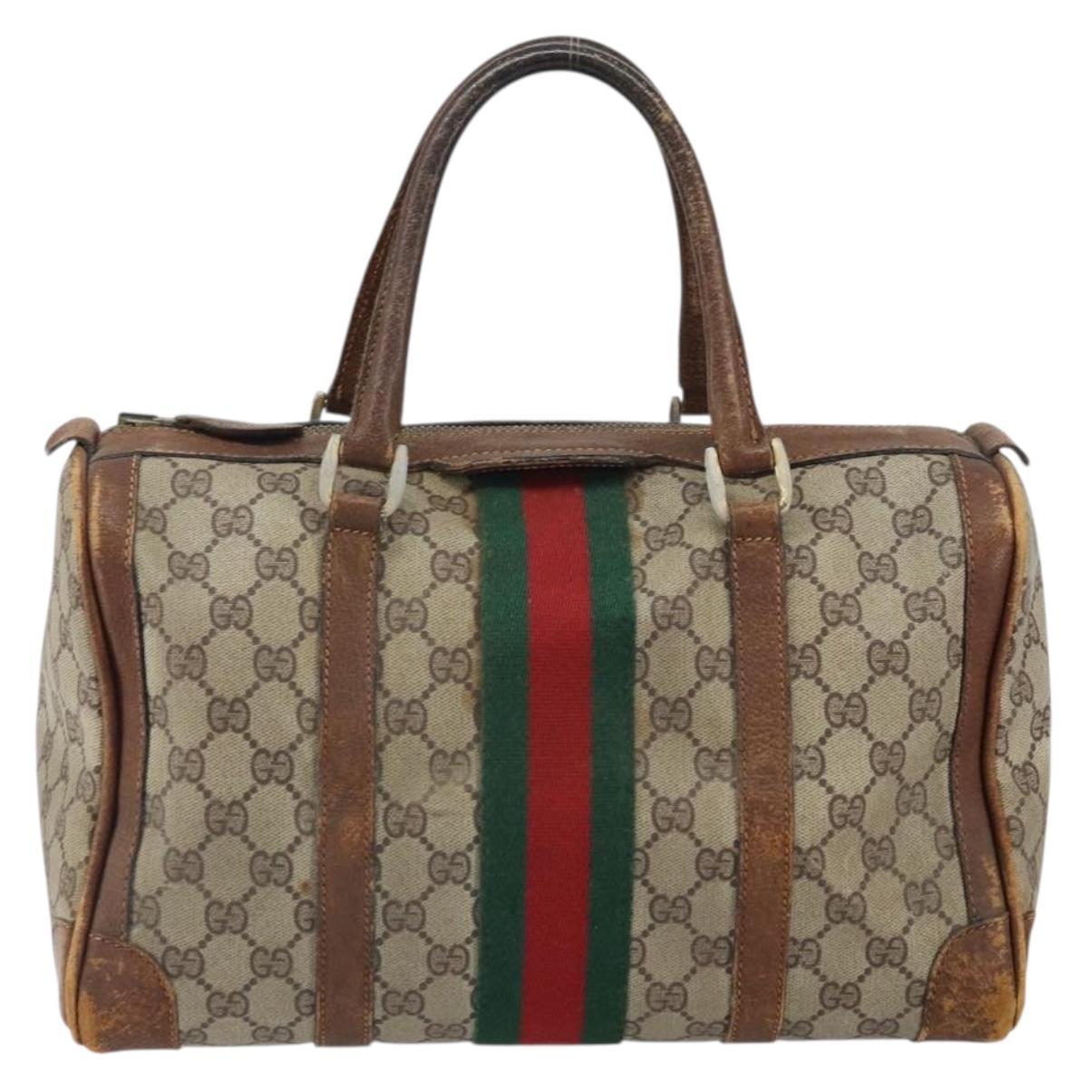 GUCCI GG Supreme Web Sherry Line Hand Bag PVC Beige Auth gh1658