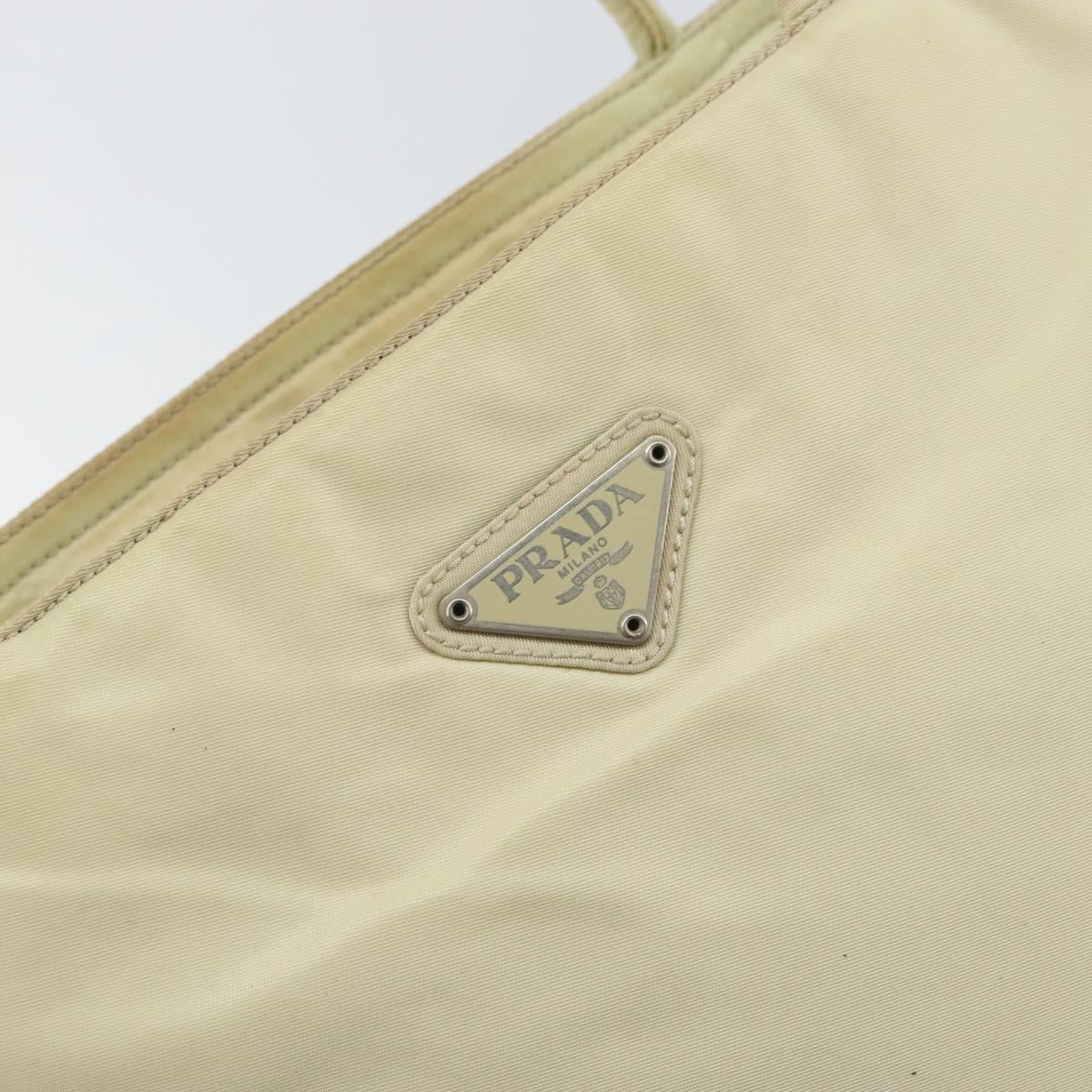 PRADA Tote Bag Nylon Beige Silver Auth gh1662