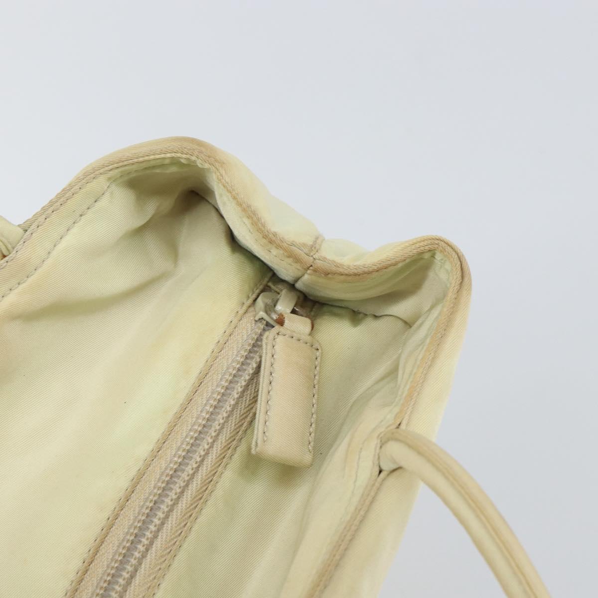 PRADA Tote Bag Nylon Beige Silver Auth gh1662