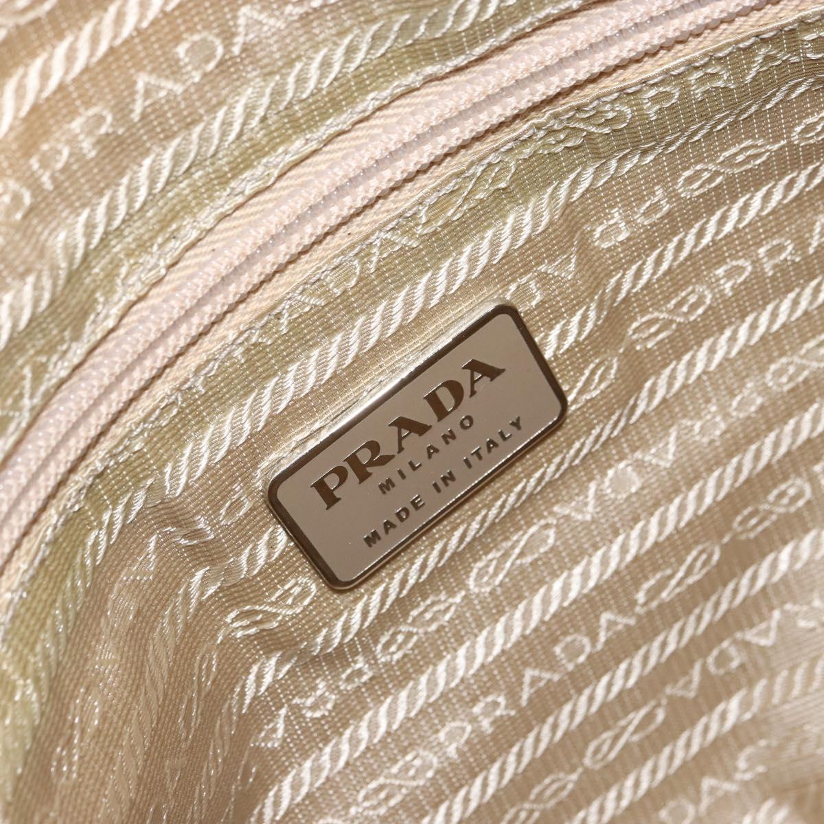 PRADA Tote Bag Nylon Beige Silver Auth gh1662