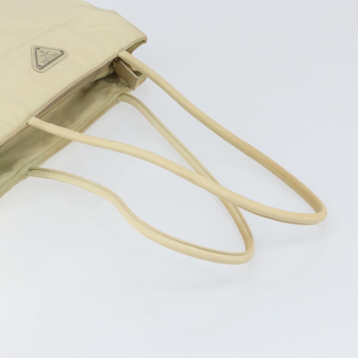 PRADA Tote Bag Nylon Beige Silver Auth gh1662