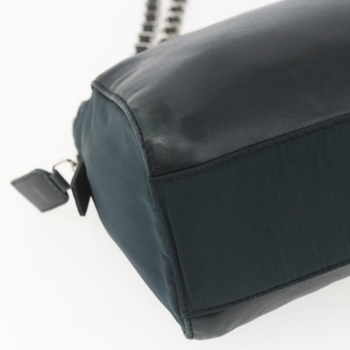 PRADA Chain Shoulder Bag Leather Navy Silver Auth gh1663