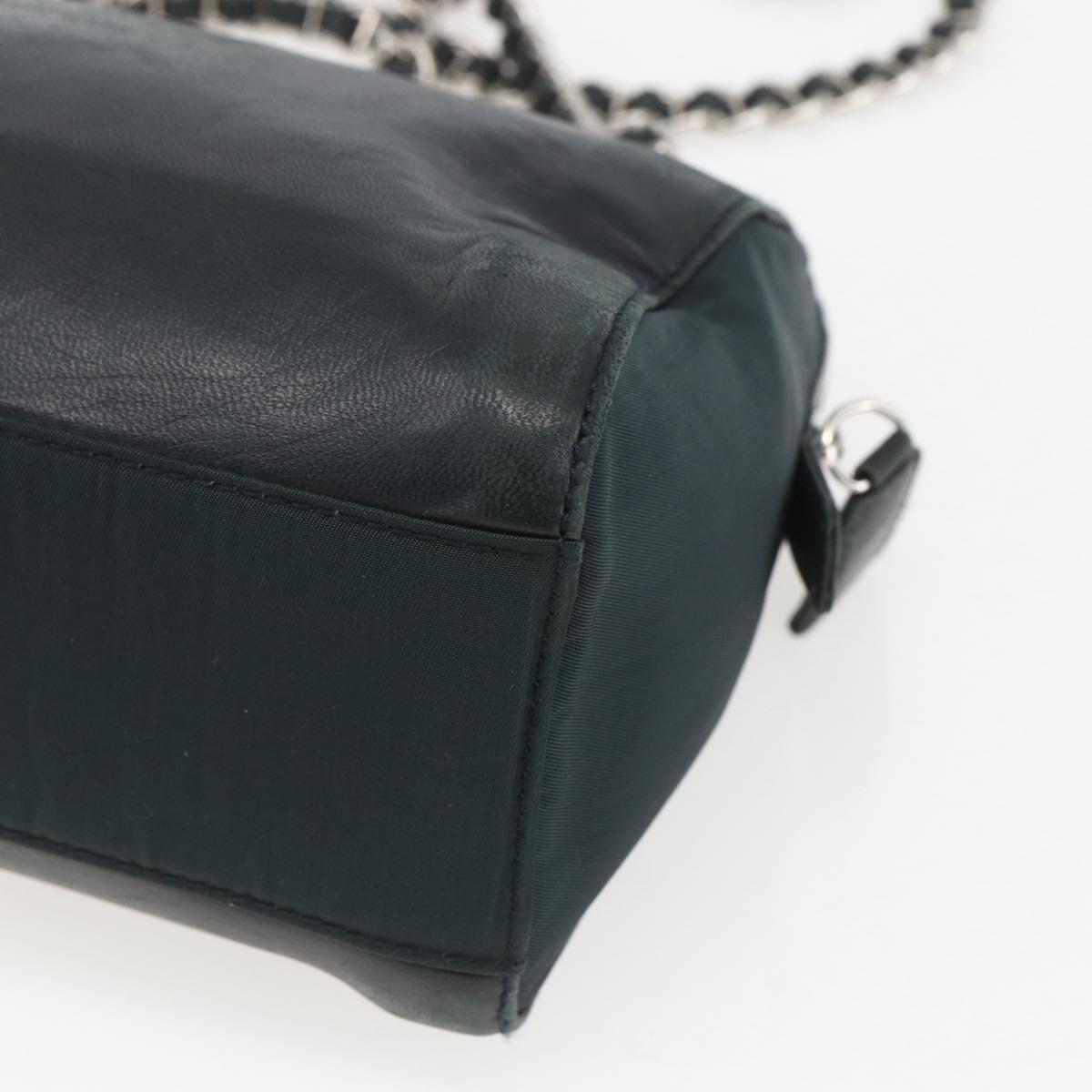PRADA Chain Shoulder Bag Leather Navy Silver Auth gh1663