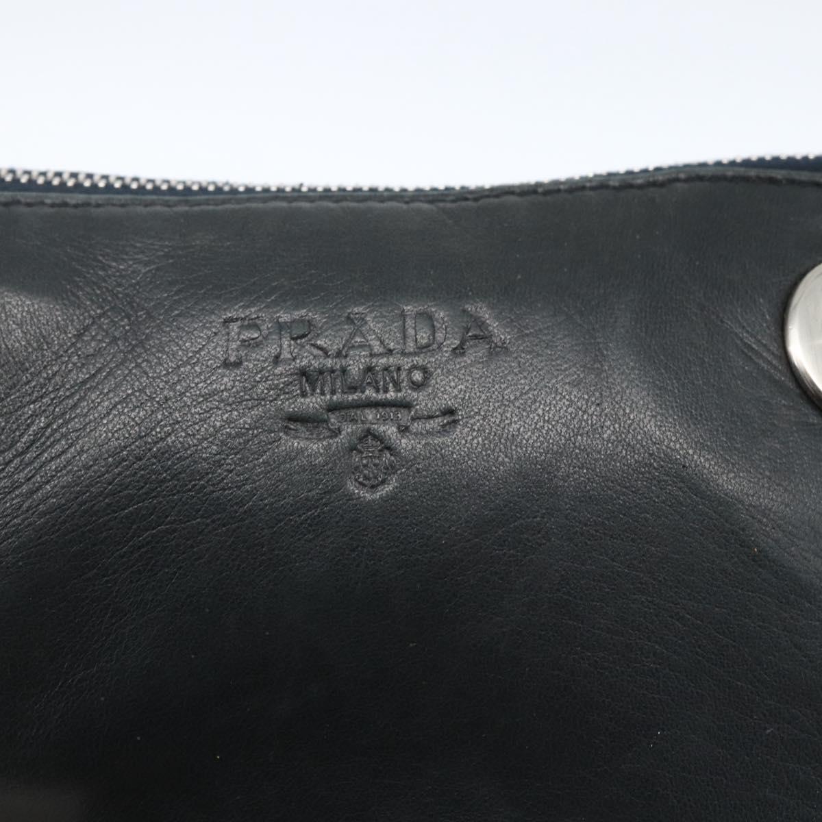PRADA Chain Shoulder Bag Leather Navy Silver Auth gh1663