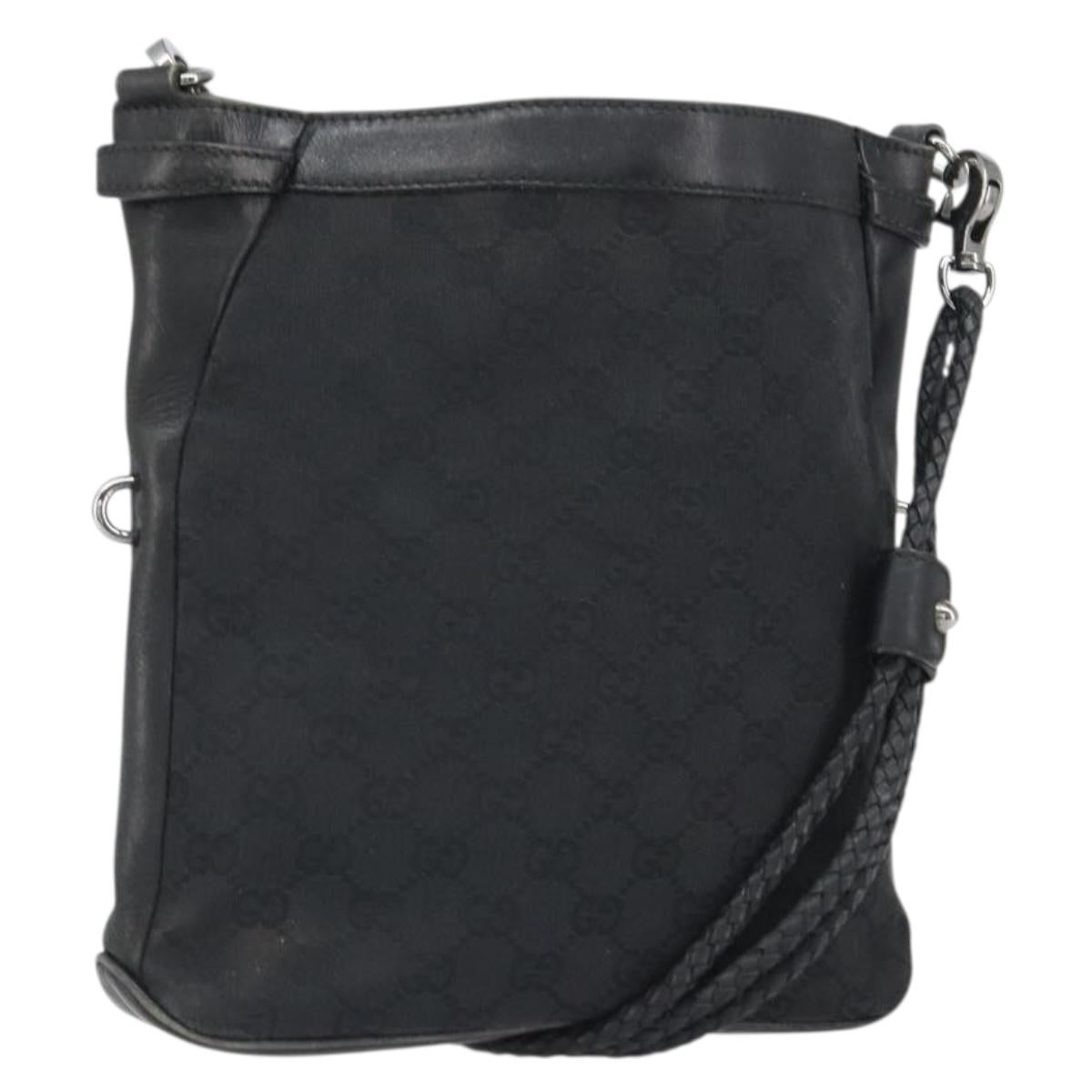 GUCCI GG Canvas Shoulder Bag Black Silver 109106 Auth gh1665