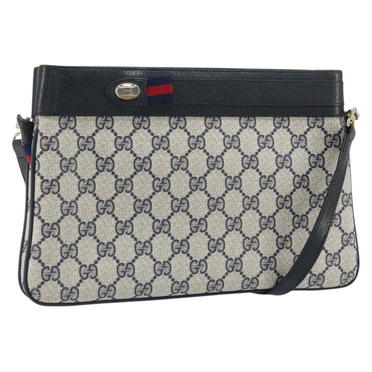 GUCCI GG Supreme Sherry Line Shoulder Bag PVC Navy Gold 904 02 035 Auth gh1666