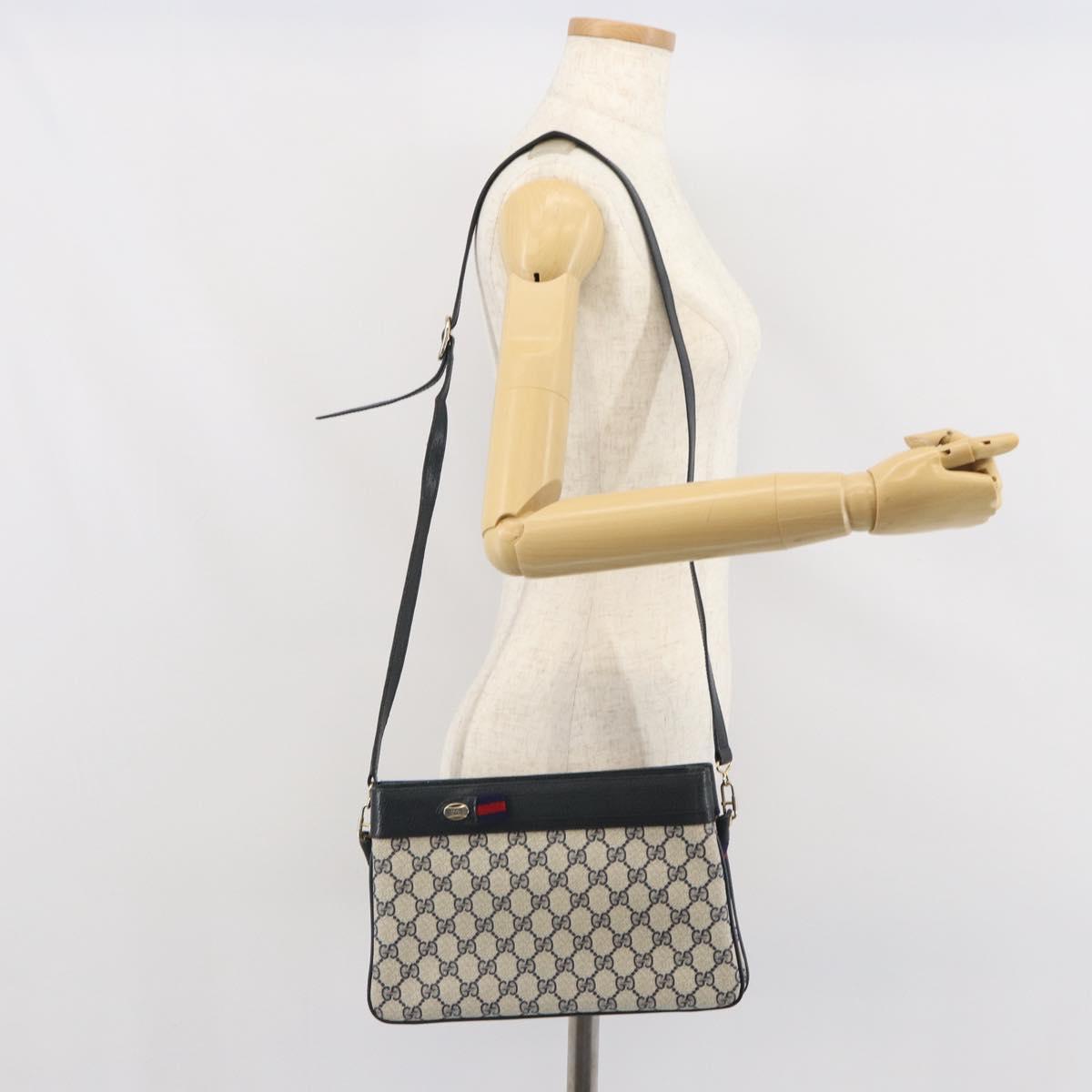 GUCCI GG Supreme Sherry Line Shoulder Bag PVC Navy Gold 904 02 035 Auth gh1666
