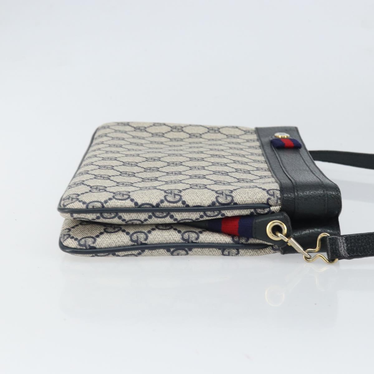 GUCCI GG Supreme Sherry Line Shoulder Bag PVC Navy Gold 904 02 035 Auth gh1666