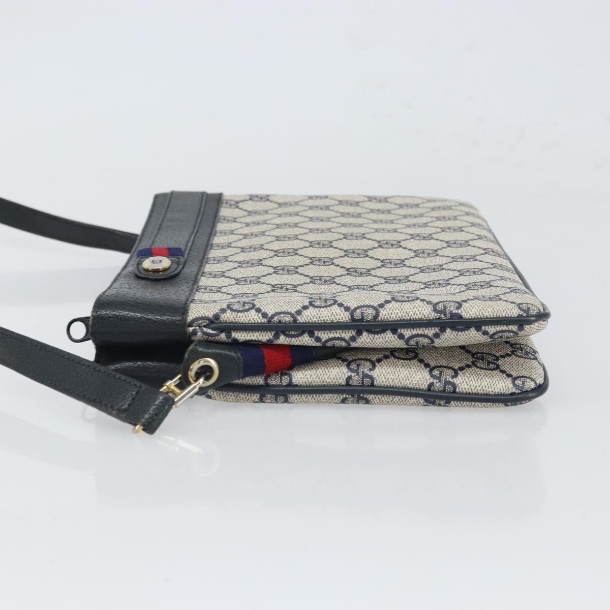 GUCCI GG Supreme Sherry Line Shoulder Bag PVC Navy Gold 904 02 035 Auth gh1666
