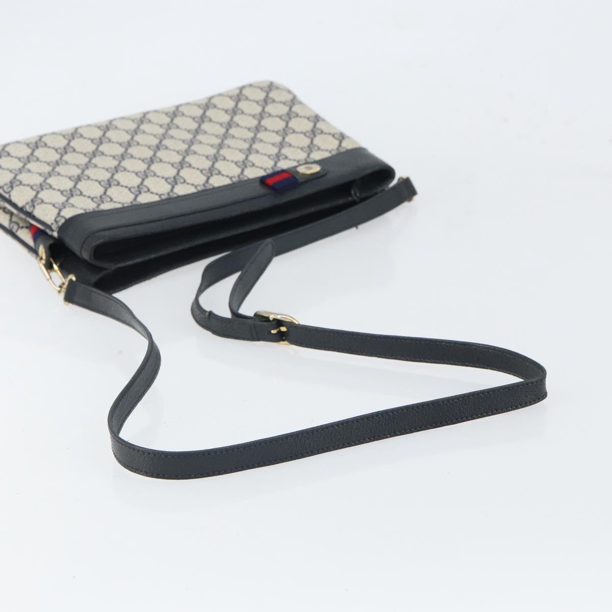 GUCCI GG Supreme Sherry Line Shoulder Bag PVC Navy Gold 904 02 035 Auth gh1666
