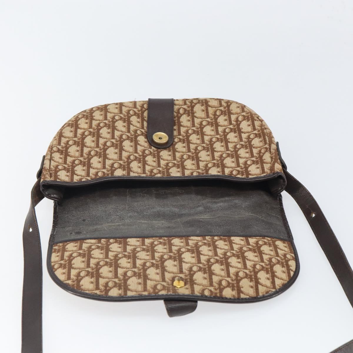 Christian Dior Trotter Canvas Shoulder Bag Brown Gold Auth gh1667