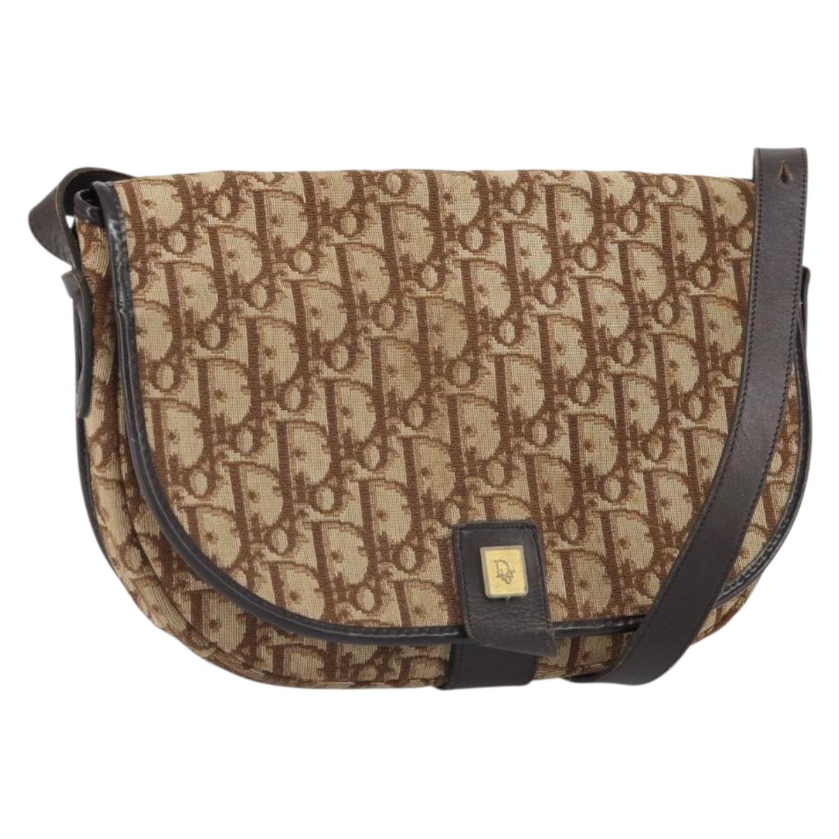 Christian Dior Trotter Canvas Shoulder Bag Brown Gold Auth gh1667
