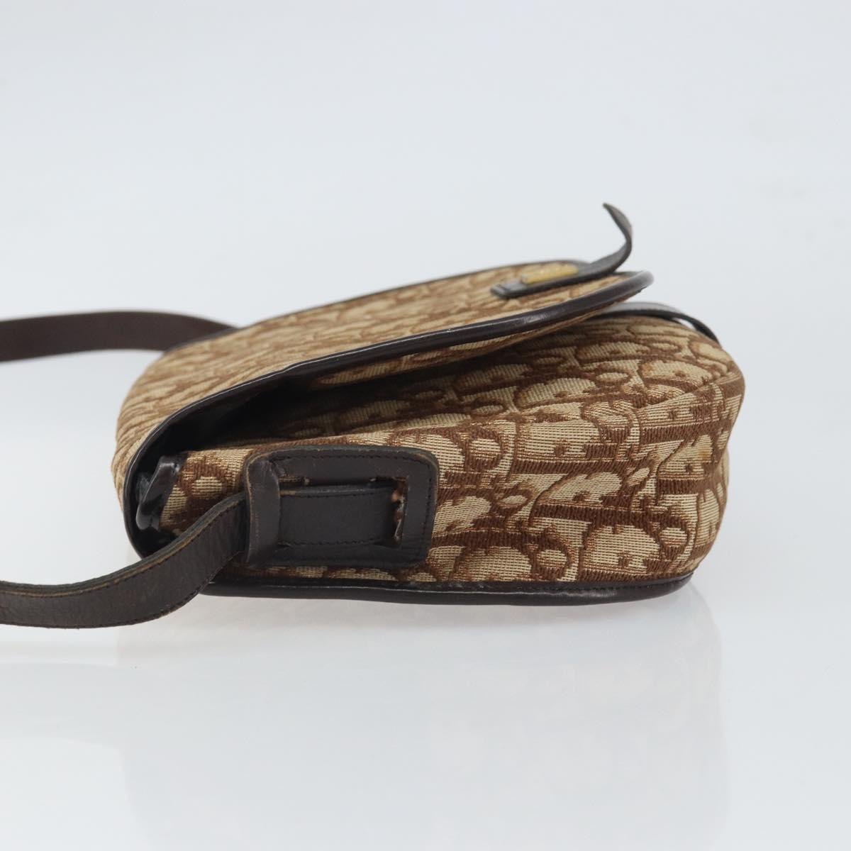 Christian Dior Trotter Canvas Shoulder Bag Brown Gold Auth gh1667