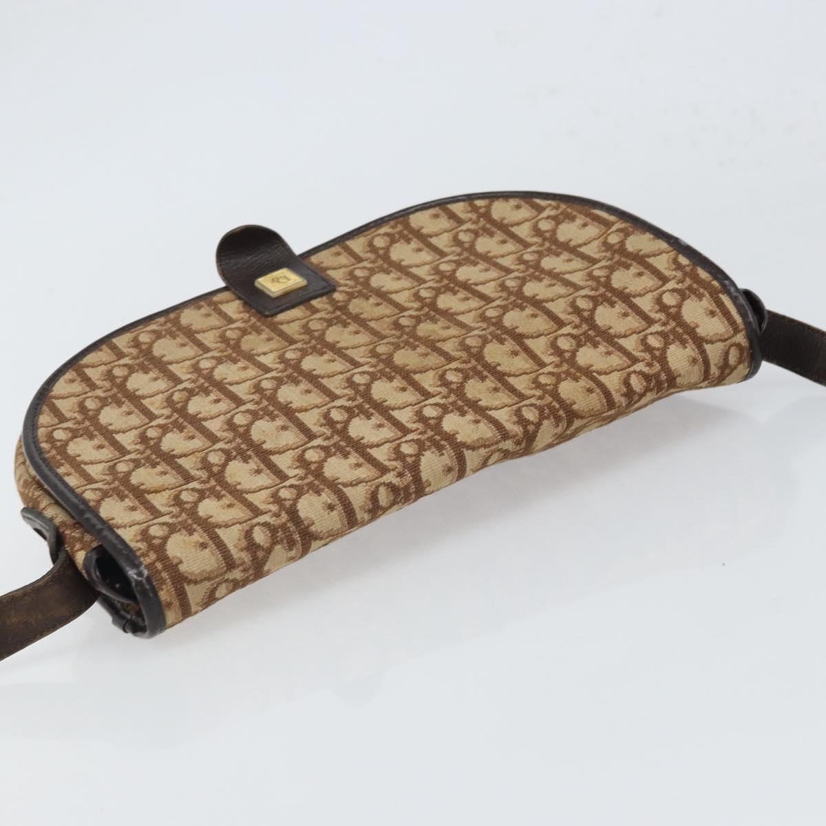 Christian Dior Trotter Canvas Shoulder Bag Brown Gold Auth gh1667