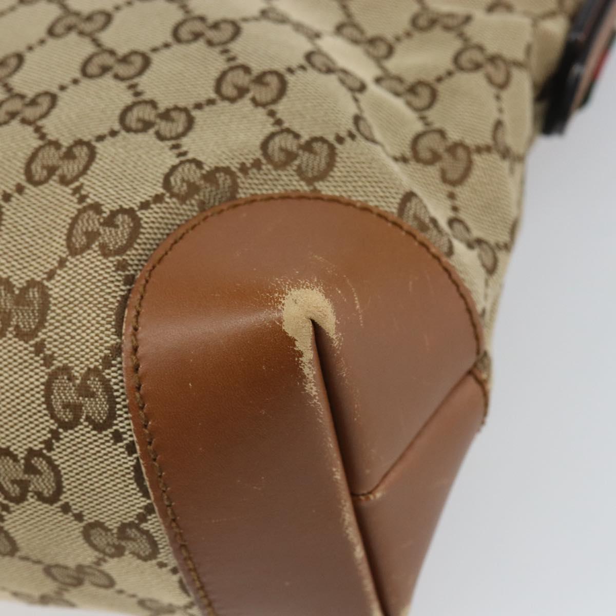 GUCCI GG Canvas Web Sherry Line Shoulder Bag Beige Gold 337598 Auth gh1670
