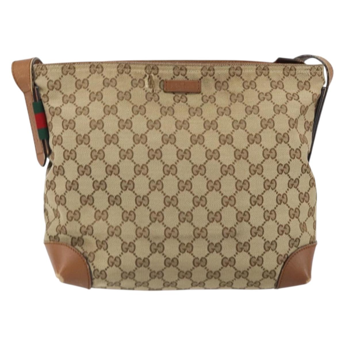 GUCCI GG Canvas Web Sherry Line Shoulder Bag Beige Gold 337598 Auth gh1670