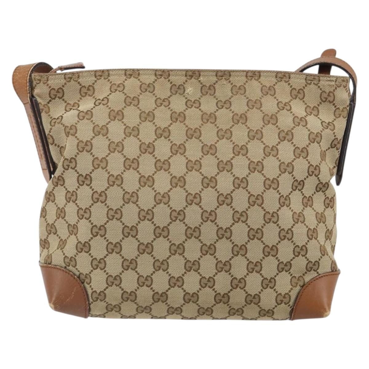 GUCCI GG Canvas Web Sherry Line Shoulder Bag Beige Gold 337598 Auth gh1670