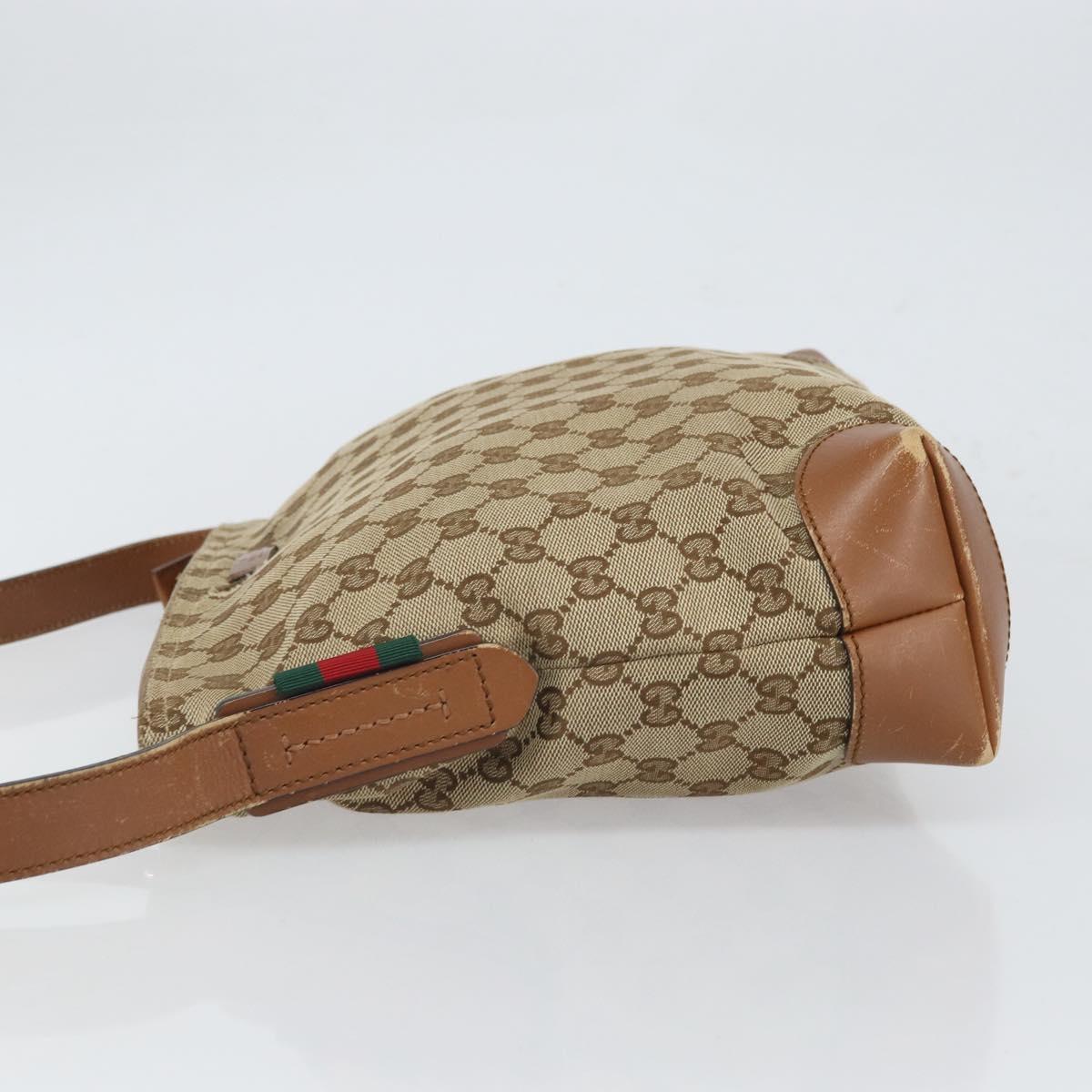 GUCCI GG Canvas Web Sherry Line Shoulder Bag Beige Gold 337598 Auth gh1670