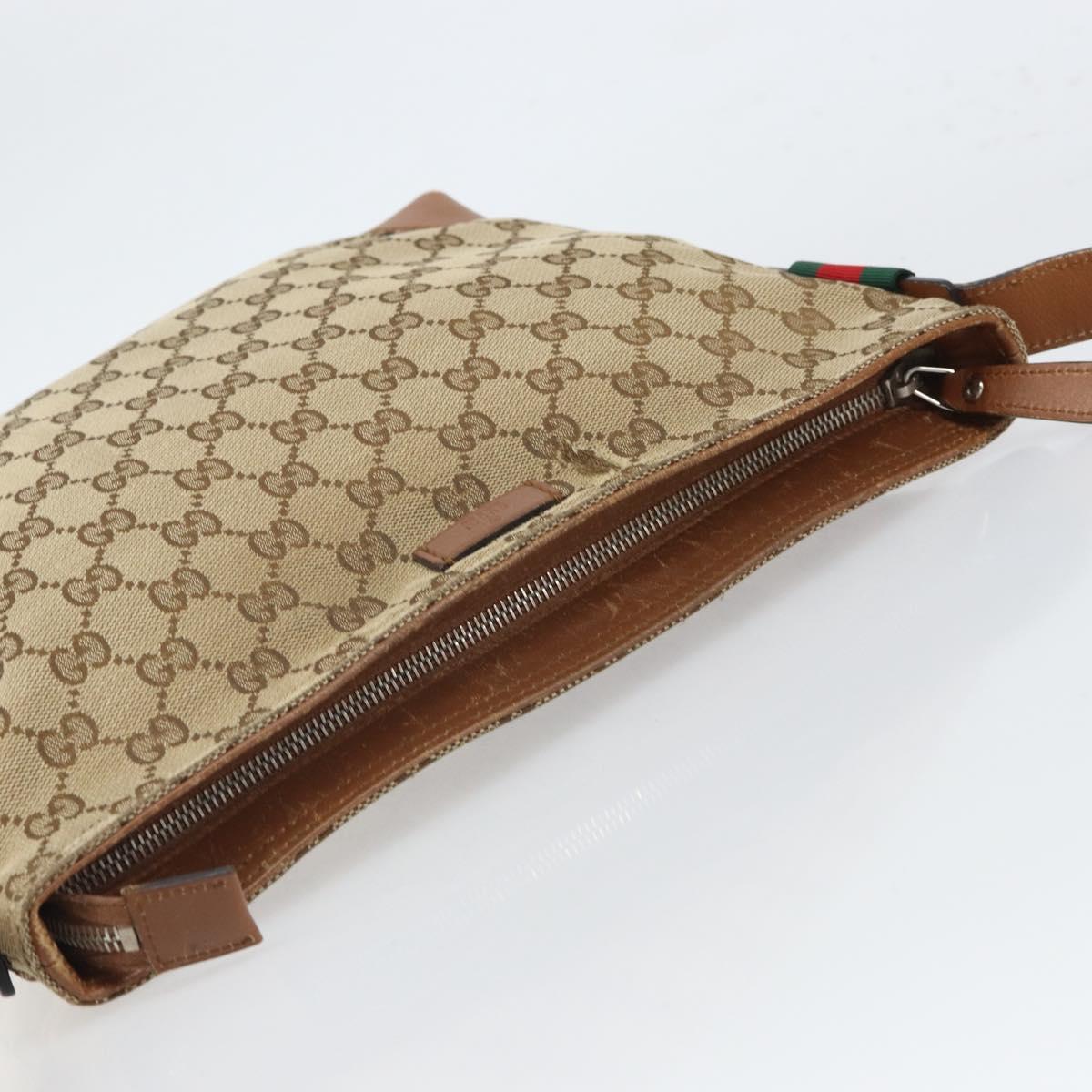 GUCCI GG Canvas Web Sherry Line Shoulder Bag Beige Gold 337598 Auth gh1670