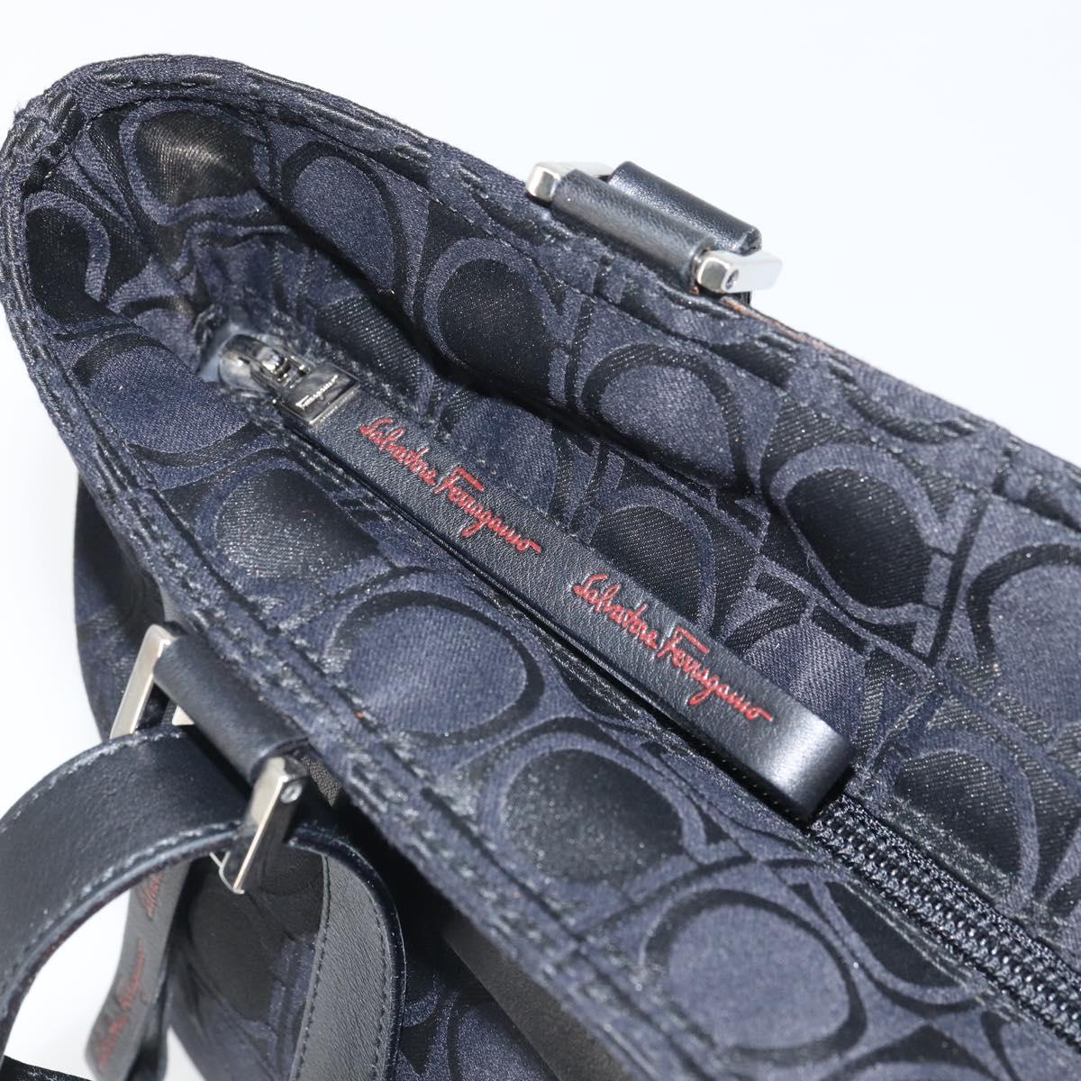 Salvatore Ferragamo Gancini Tote Bag Nylon Black Silver Auth gh1671