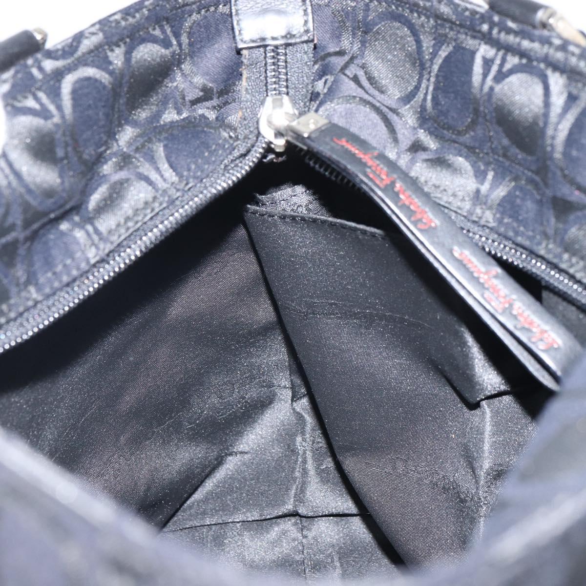 Salvatore Ferragamo Gancini Tote Bag Nylon Black Silver Auth gh1671