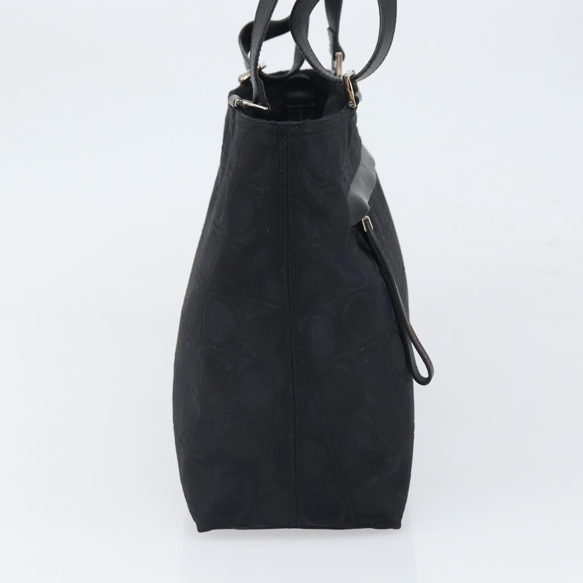 Salvatore Ferragamo Gancini Tote Bag Nylon Black Silver Auth gh1671