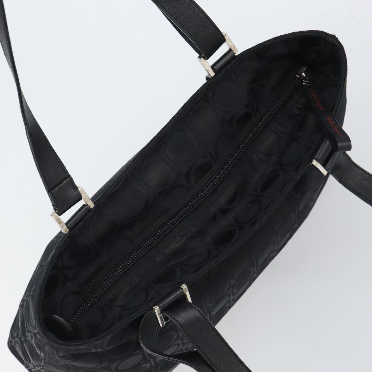 Salvatore Ferragamo Gancini Tote Bag Nylon Black Silver Auth gh1671