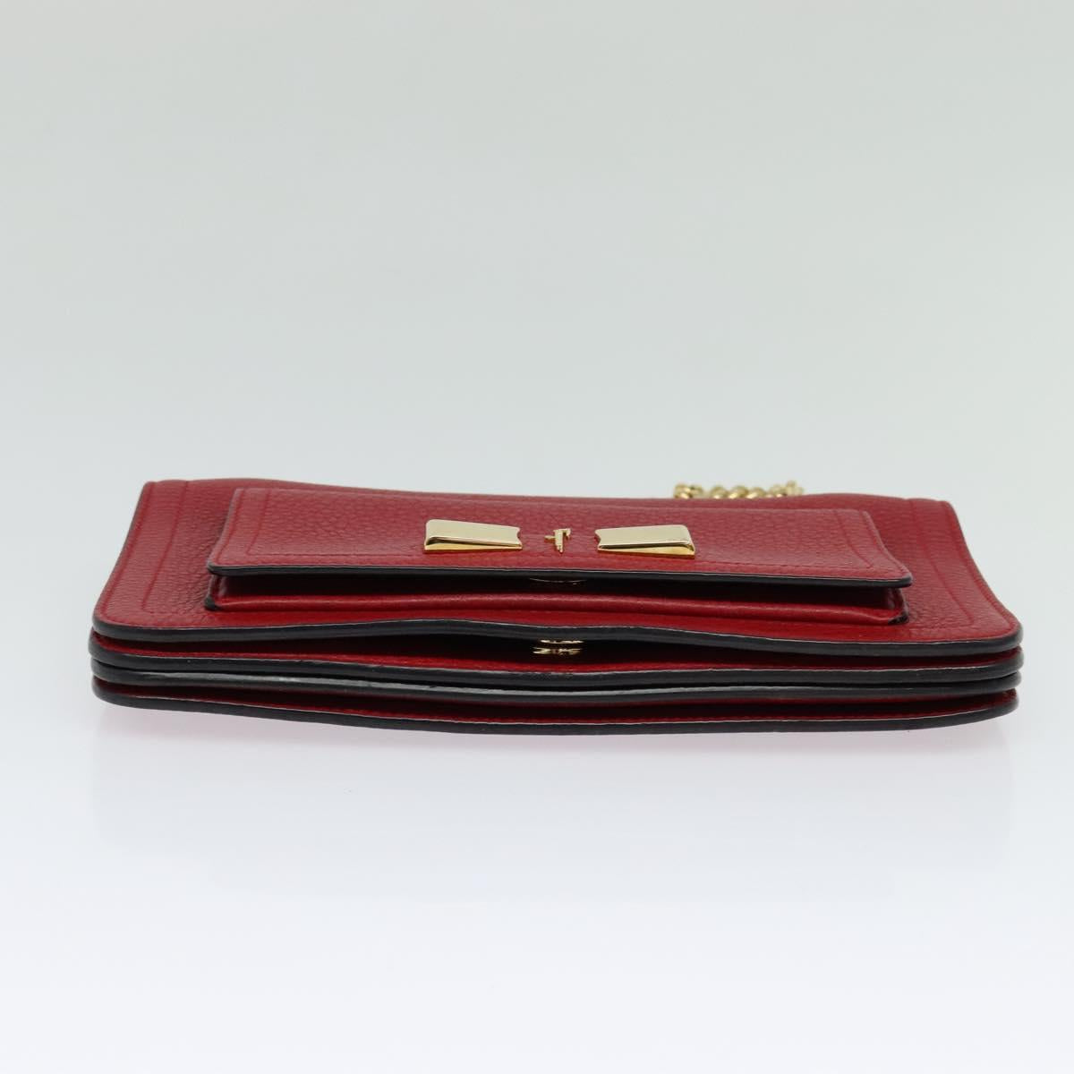 Salvatore Ferragamo Vala Chain Shoulder Bag Leather Red Gold Auth gh168