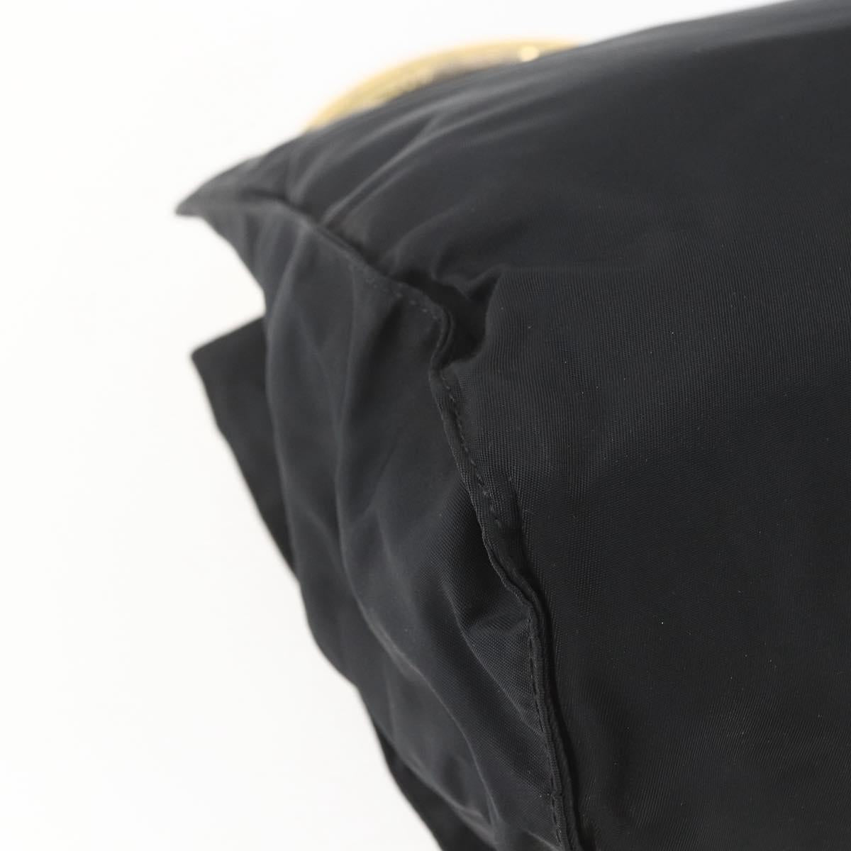 PRADA Chain Hand Bag Nylon Black Gold Auth gh1687
