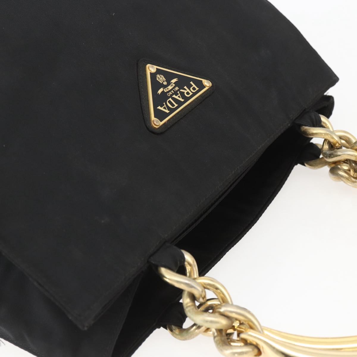 PRADA Chain Hand Bag Nylon Black Gold Auth gh1687