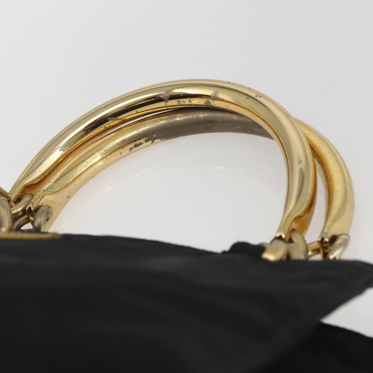 PRADA Chain Hand Bag Nylon Black Gold Auth gh1687