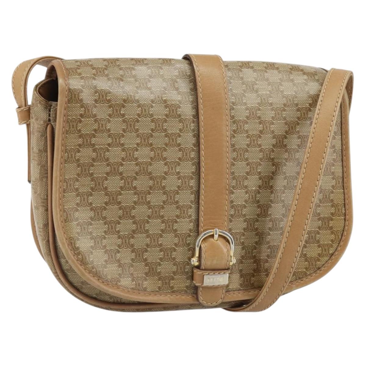CELINE Macadam Canvas Shoulder Bag PVC Beige Gold Auth gh1688
