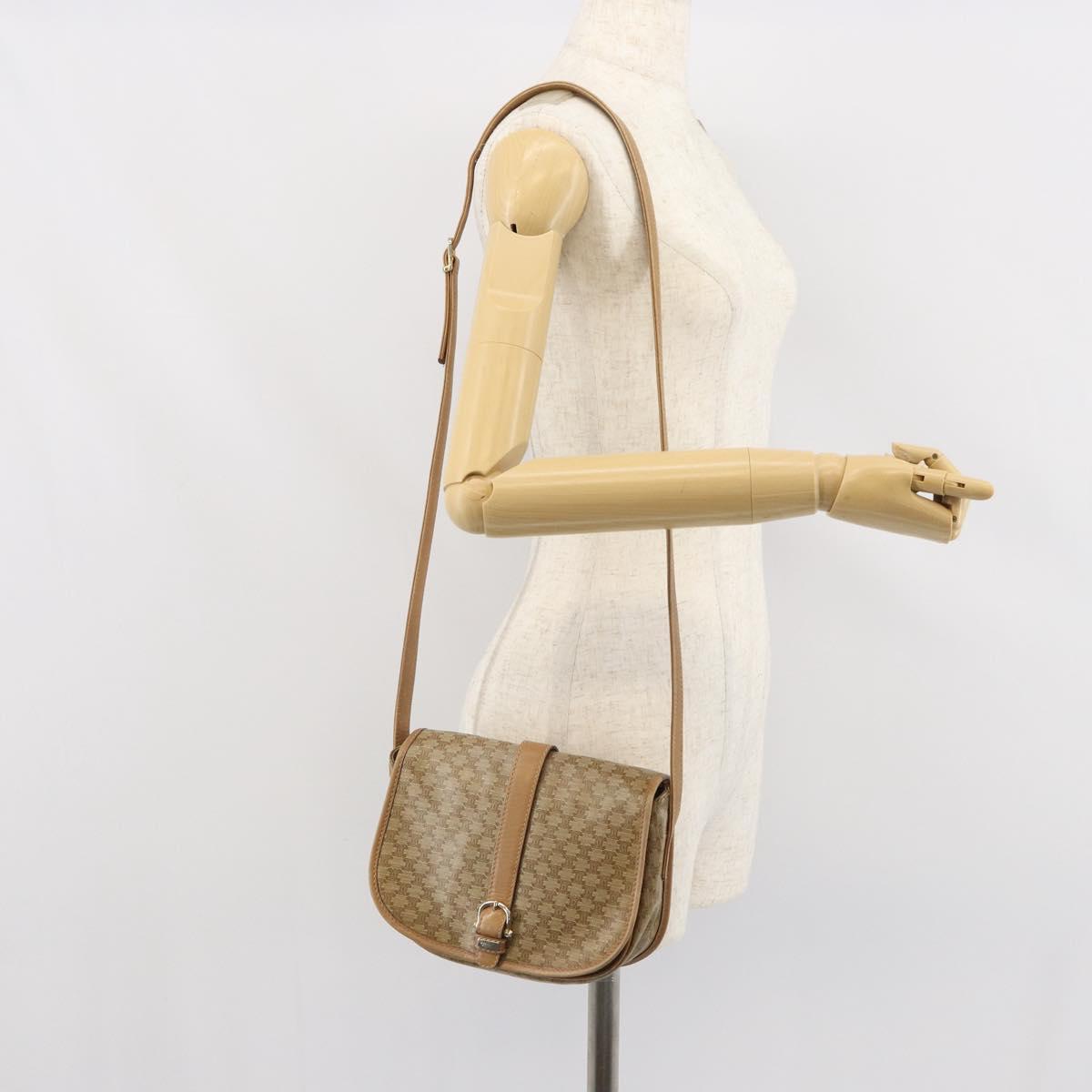 CELINE Macadam Canvas Shoulder Bag PVC Beige Gold Auth gh1688