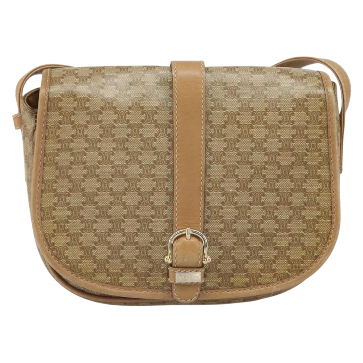 CELINE Macadam Canvas Shoulder Bag PVC Beige Gold Auth gh1688