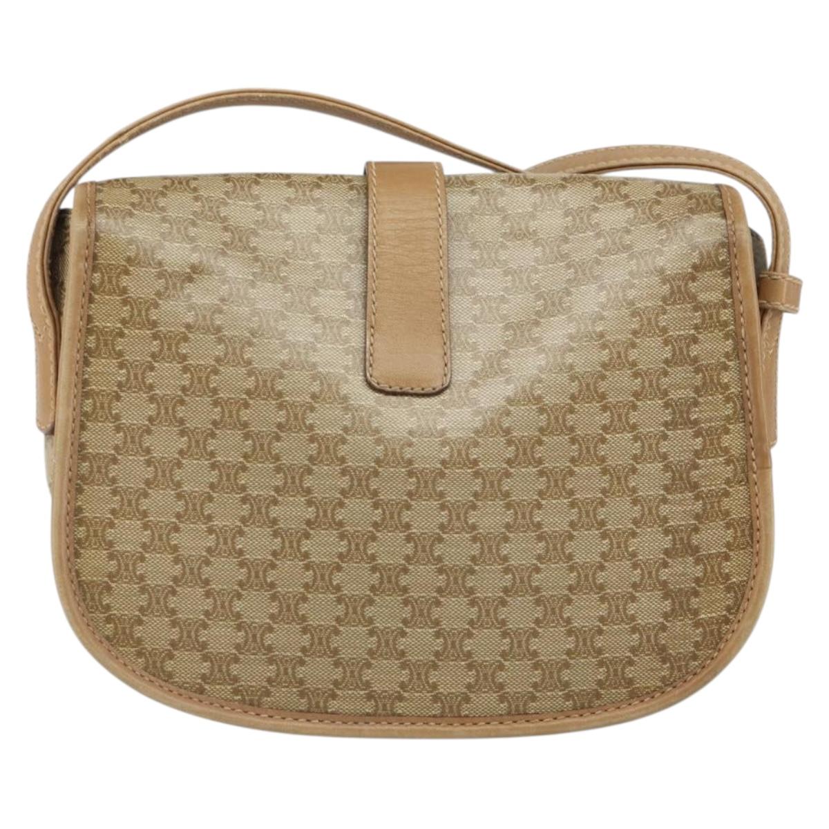 CELINE Macadam Canvas Shoulder Bag PVC Beige Gold Auth gh1688