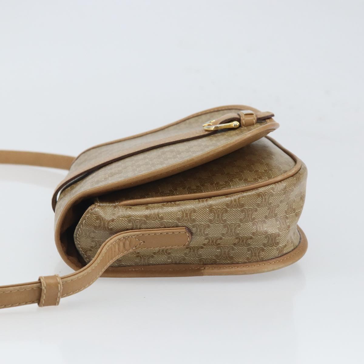 CELINE Macadam Canvas Shoulder Bag PVC Beige Gold Auth gh1688