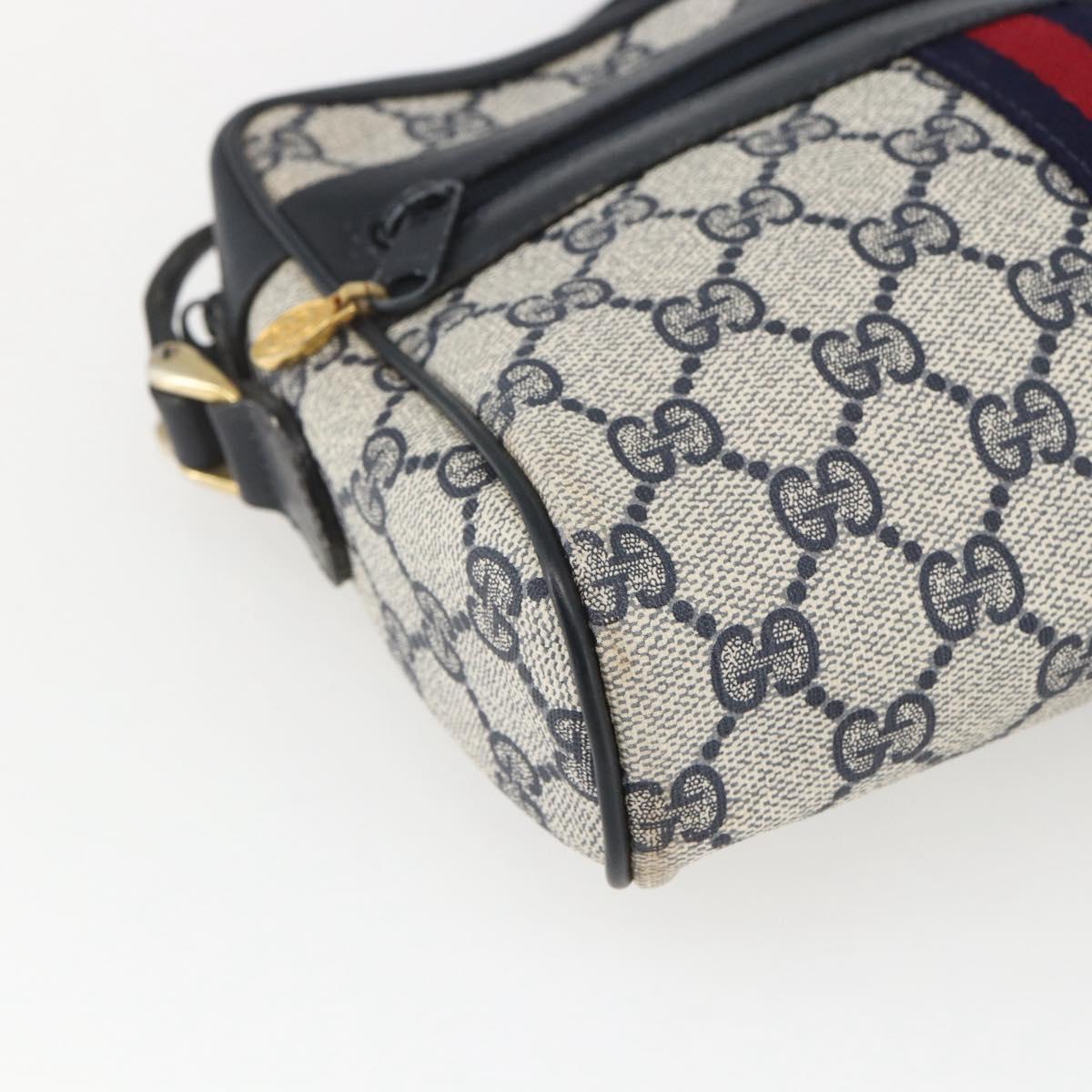 GUCCI GG Supreme Sherry Line Shoulder Bag PVC Navy Gold 42 01 3654 Auth gh1690