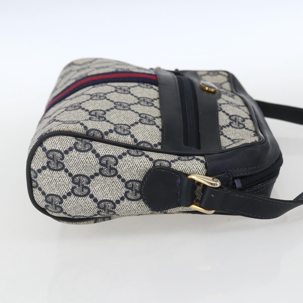 GUCCI GG Supreme Sherry Line Shoulder Bag PVC Navy Gold 42 01 3654 Auth gh1690