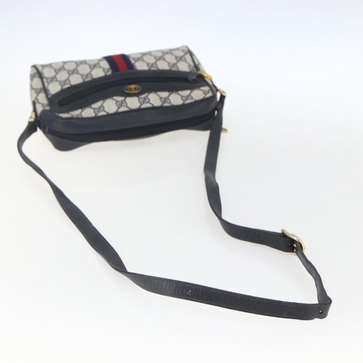 GUCCI GG Supreme Sherry Line Shoulder Bag PVC Navy Gold 42 01 3654 Auth gh1690